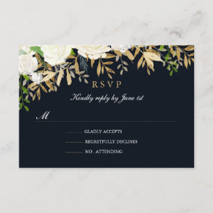 RSVP de Casamento com Aquarela Floral em Dourado d