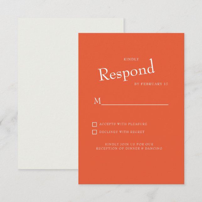 RSVP de casamento com fonte moderna laranja e text (Frente/Verso)