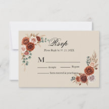 RSVP de casamento com rosa em aquarela Terracotta