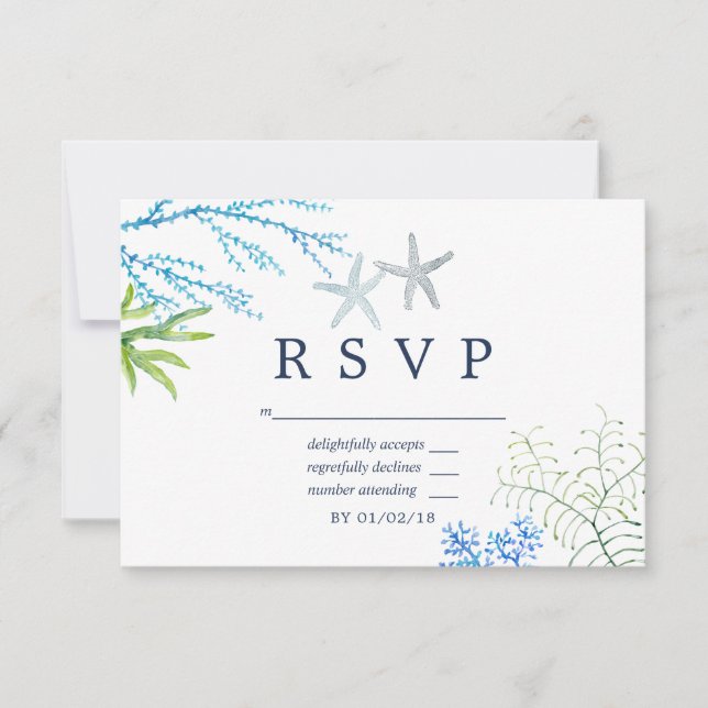 RSVP de casamento com tema de algas marinhas em aq (Frente)