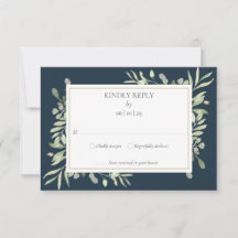 RSVP de casamento com verde aquoso em aquarela azu