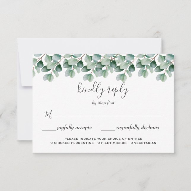 RSVP de casamento com verde botânico de eucalipto (Frente)
