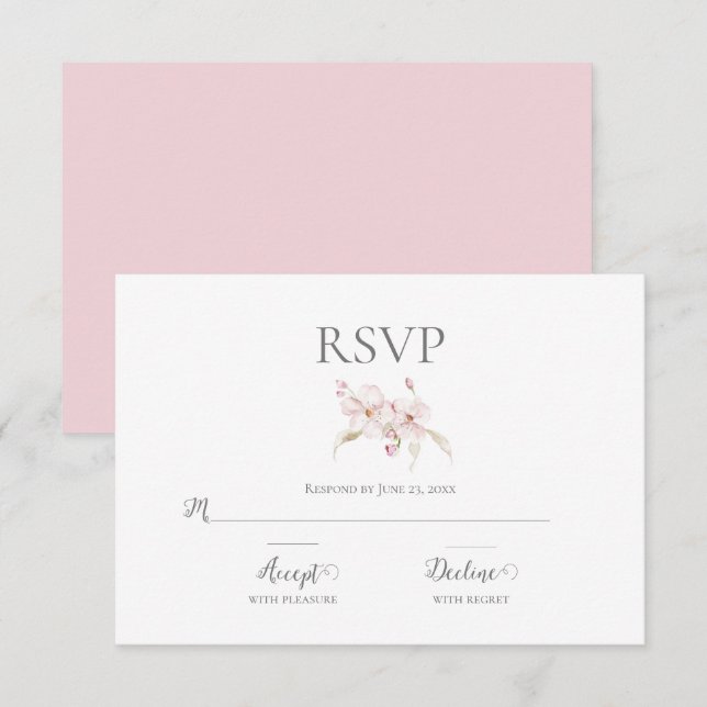 RSVP de Casamento Cor de Água Floral Pastel Rosa (Frente/Verso)