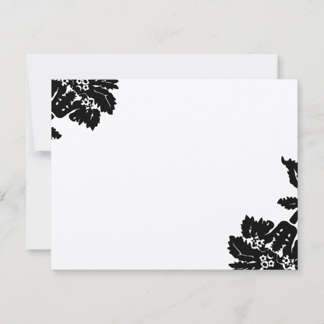 RSVP de Casamento da Flor Preta Damask (Frente)