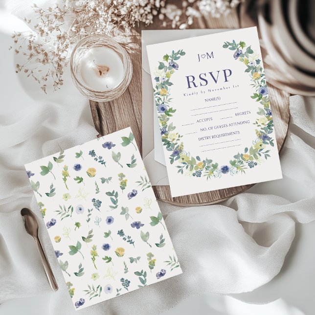 RSVP de Casamento da Frota do Flor Amarelo Azul (Criador carregado)