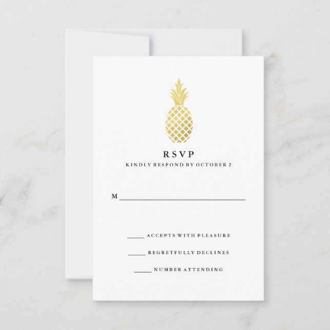 RSVP de Casamento de Abacaxi Dourado Elegante (Frente)