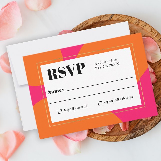RSVP de Casamento de Abstrato Laranja e Rosa Quent (Criador carregado)