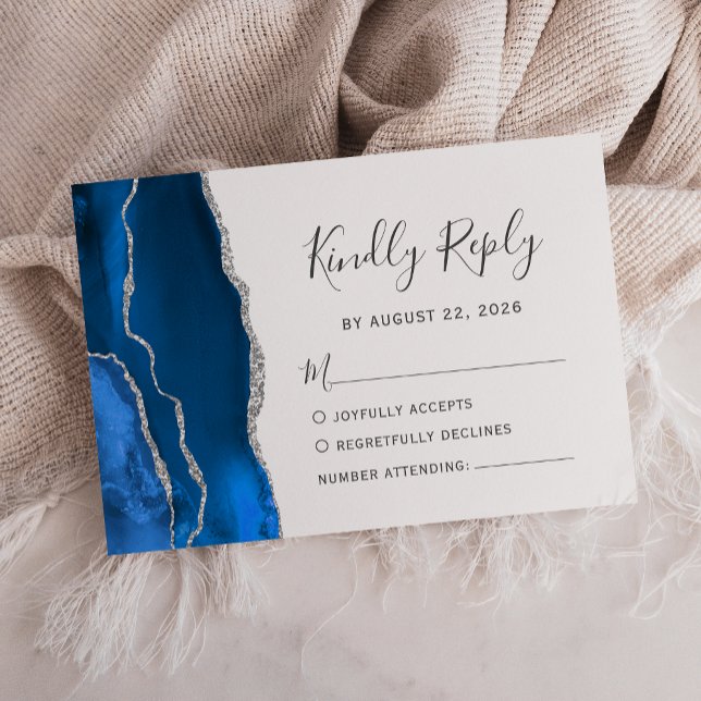 RSVP de Casamento de Agata Real Real de Prata Azul (Criador carregado)