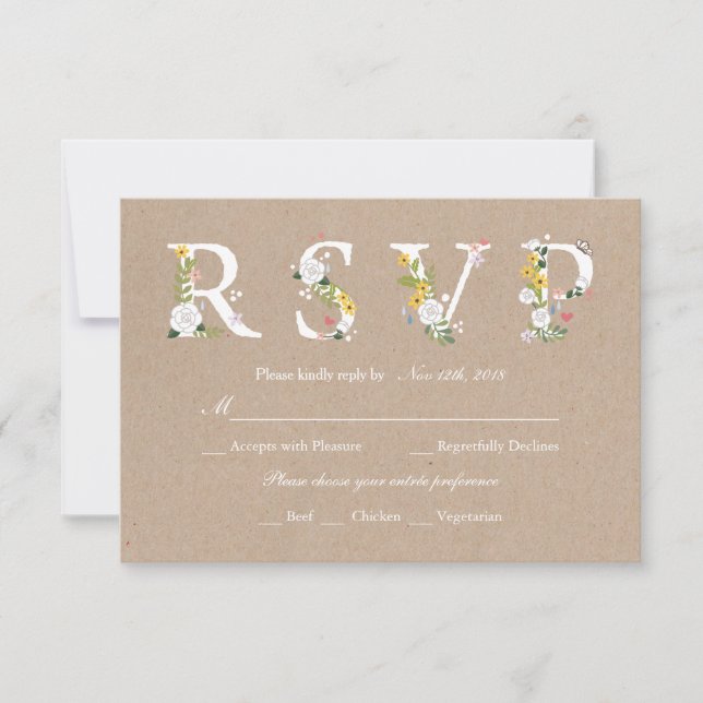 RSVP de Casamento de Amor Floral - fundo alterável (Frente)