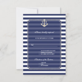 RSVP de Casamento de Âncora Silver de Stripes Azui