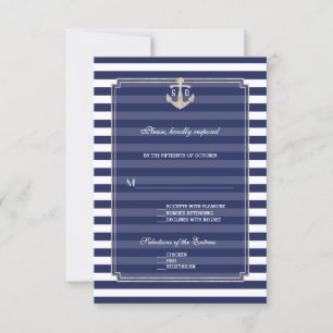 RSVP de Casamento de Âncora Silver de Stripes Azui