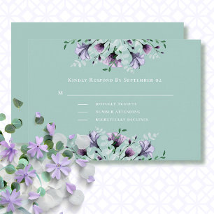 RSVP de Casamento de Aquarela Verde Roxo