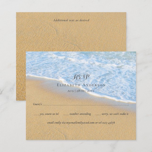 RSVP de Casamento de Areia Tropical Beach Initials (Frente/Verso)