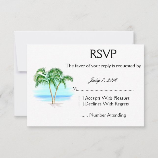 RSVP De Casamento De Árvores De Praia E Palm (Frente)