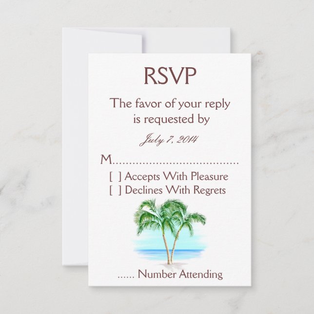 RSVP De Casamento De Árvores De Praia E Palm (Frente)