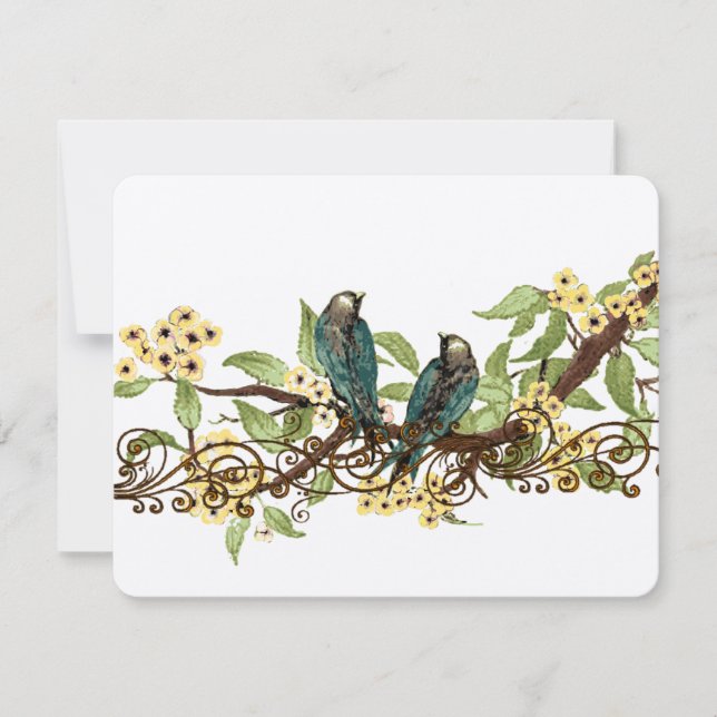 RSVP de Casamento de Aves da Flower Amarela (Frente)