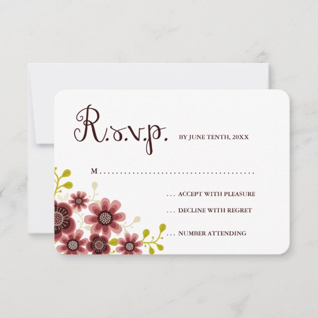 RSVP de Casamento de Banner Floral Romântica de Bu (Frente)