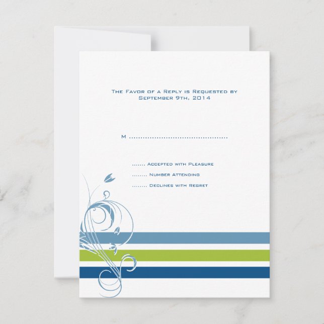 RSVP de Casamento de Bares Florais Azul e Verde (Frente)