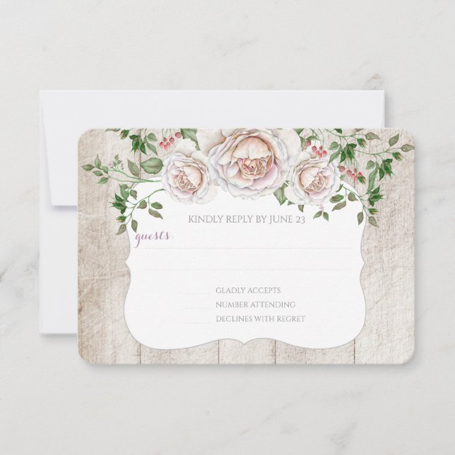 RSVP de Casamento de Barnwood, fazendeiro rosa pál (Frente)