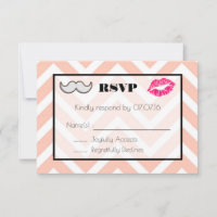 RSVP de Casamento de bigode e Lábios em Peach Chev