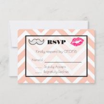 RSVP de Casamento de bigode e Lábios em Peach Chev