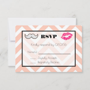 RSVP de Casamento de bigode e Lábios em Peach Chev