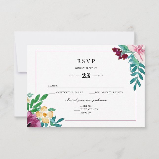 RSVP de Casamento de Blooms Modern Watercolor (Frente)
