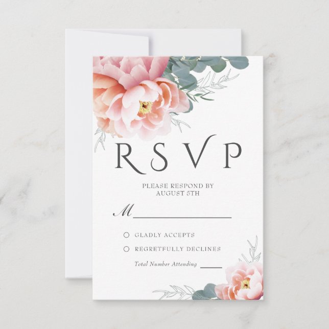 RSVP de Casamento de Blush Azul Elegante (Frente)