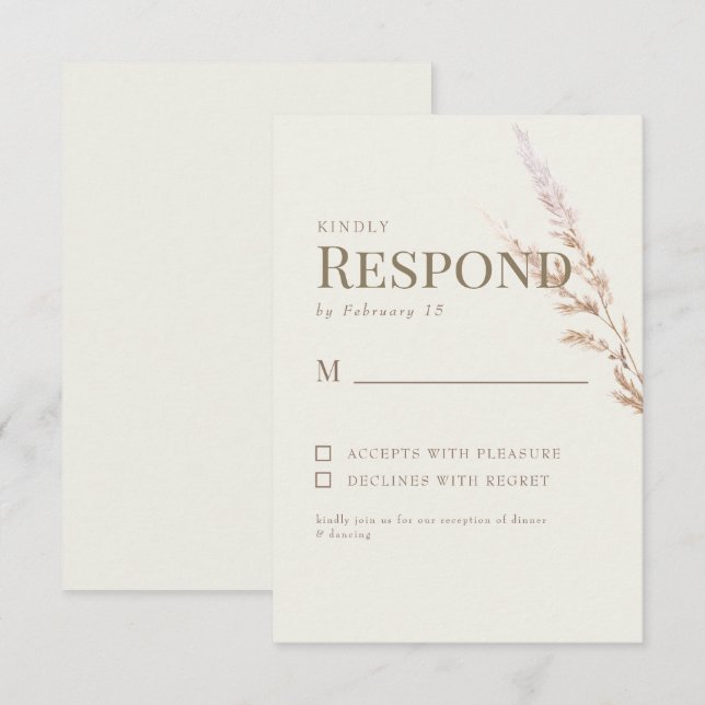 RSVP de Casamento de Boho de Texto Dourado Cream (Frente/Verso)