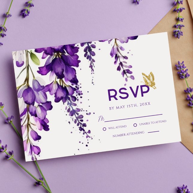RSVP de Casamento de Boho Moderno Floral de Lavand (Criador carregado)