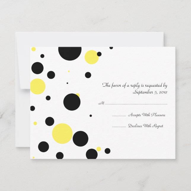 RSVP de Casamento de Bolinhas Preto e Amarelo (Frente)