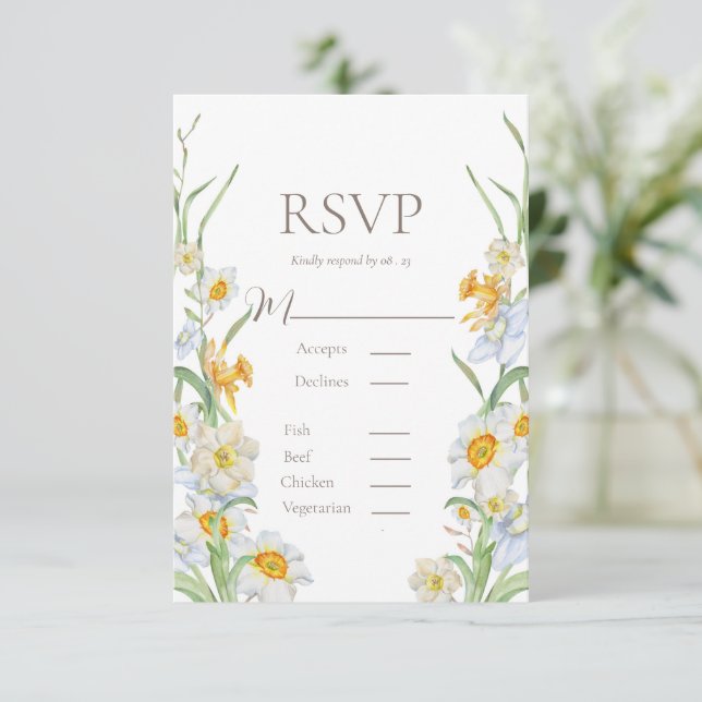 RSVP de Casamento de Borda Floral de Daffodil Bran (Em pé/Frente)