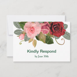 RSVP de Casamento de Borda Rosa Vermelha e Rosa El