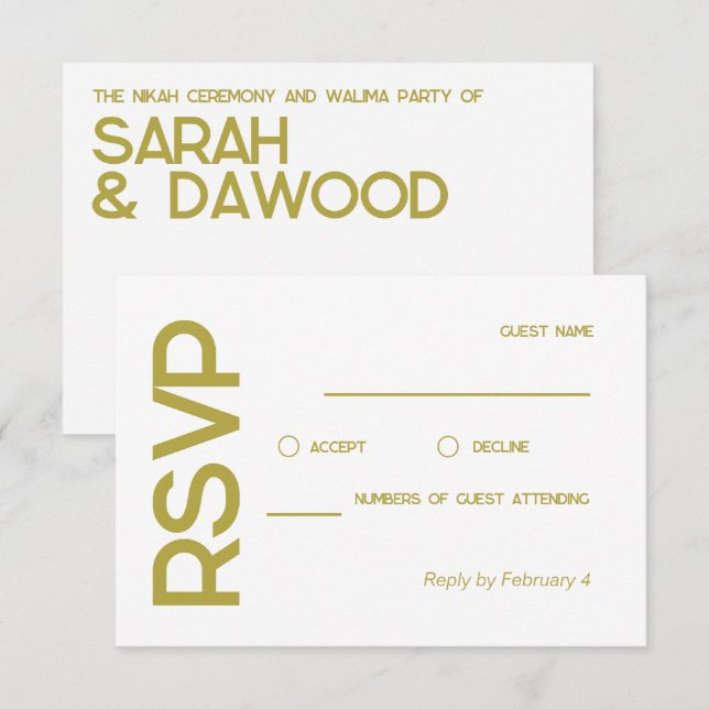 RSVP de Casamento de Bronze Mínimo Muçulmano Elega (Frente/Verso)