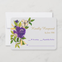 RSVP de Casamento de Buquê de Água Dourada Roxo