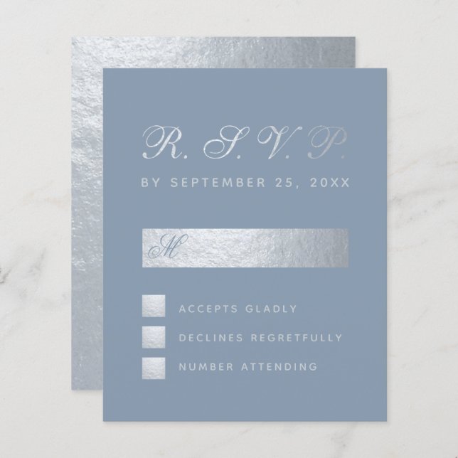RSVP de Casamento de Caligrafia Azul Dusty (Frente/Verso)
