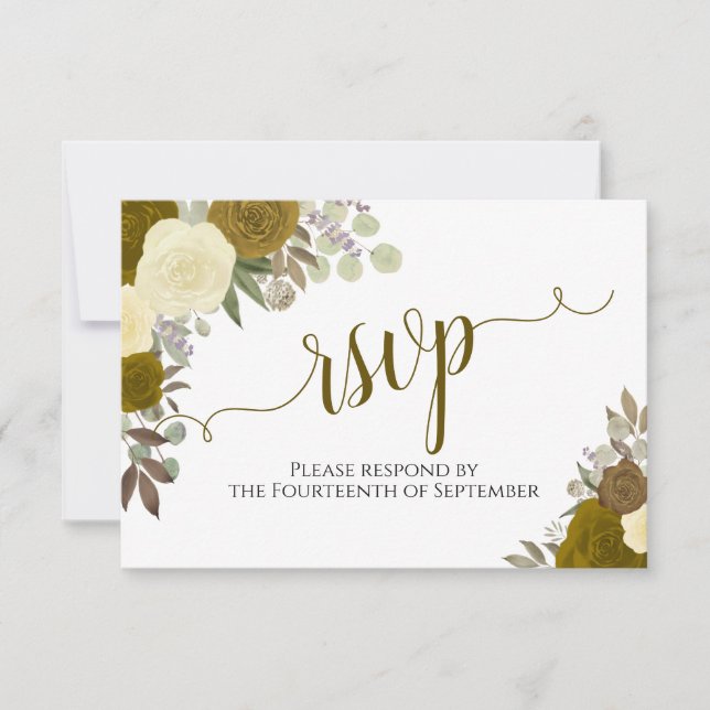 RSVP de Casamento de Caligrafia Floral dos Rosas D (Frente)