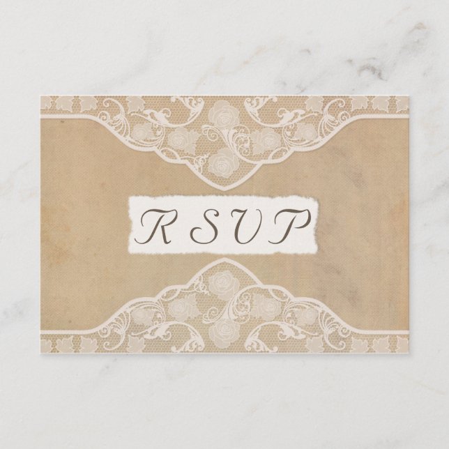 RSVP de Casamento de Canvas, Papel e Lace (Frente)