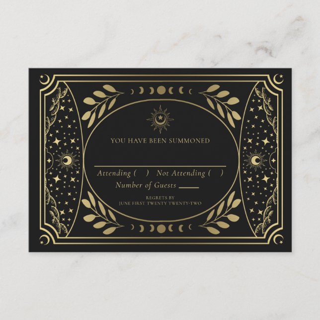 RSVP de Casamento de Cartão Tarot Elegante Dourado (Frente)