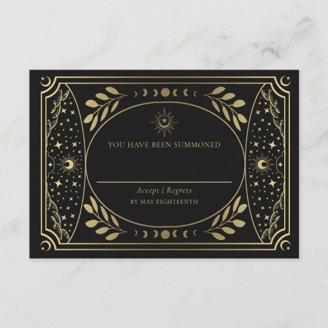 RSVP de Casamento de Cartão Tarot Elegante Dourado (Frente)