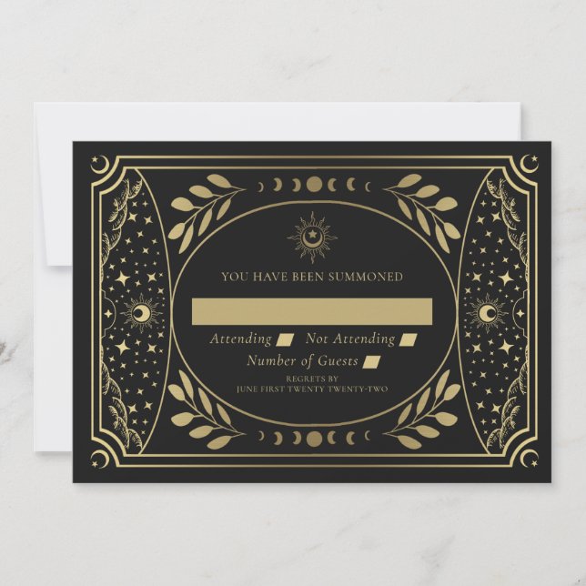 RSVP de Casamento de Cartão Tarot Elegante Dourado (Frente)
