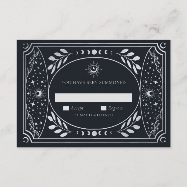 RSVP de Casamento de Cartão Tarot Elegante Silver (Frente)