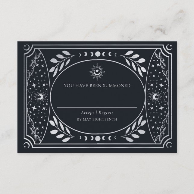 RSVP de Casamento de Cartão Tarot Elegante Silver (Frente)
