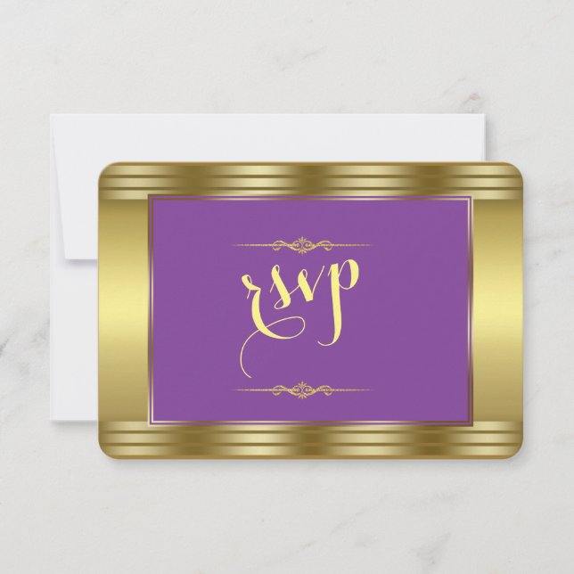 RSVP de Casamento de Casamento Dourado e Roxo (Frente)