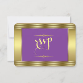 RSVP de Casamento de Casamento Dourado e Roxo