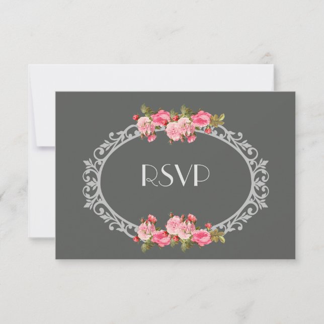 RSVP de Casamento de Chalkboard e Rosas (Frente)