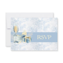 RSVP de Casamento de Champanhe Branco e Azul Elega