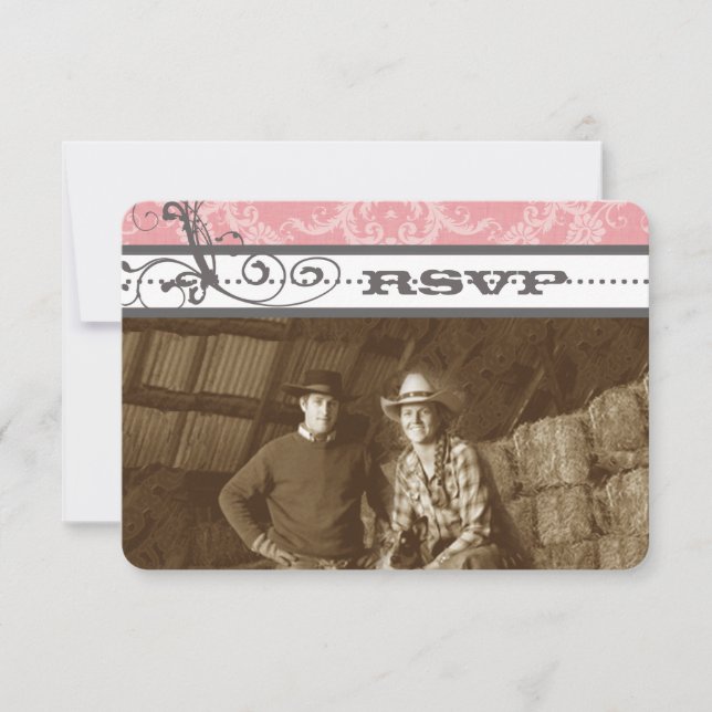 RSVP de Casamento de Chandelier Rosa e Cinza (Frente)