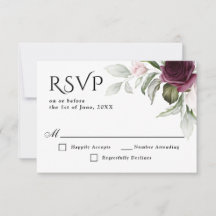 RSVP de Casamento de Charme Floral Rosa e Plum