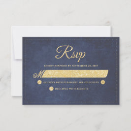 RSVP de Casamento de Chic Russo Dourado marinho Az